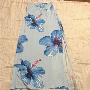 Light Blue Maxi Skirt with Bold Blue Hibiscus Print
